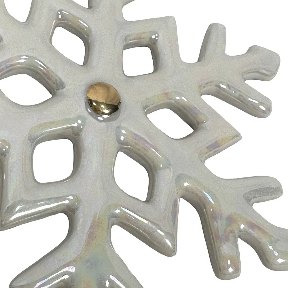 Lenox Fine China Iridescent Snowflake Ornament Gold Accent Tassel with Box USA